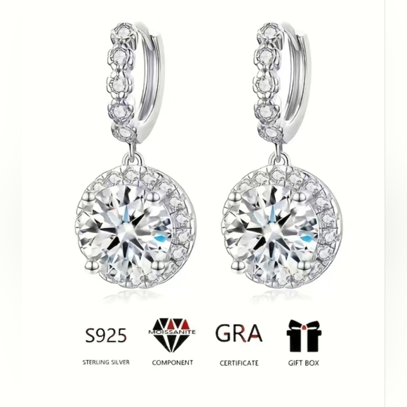 2ct CERTIFIED GENUINE MOISSONITE Diamond 18k/925 Drop halo earrings - Picture 10 of 15